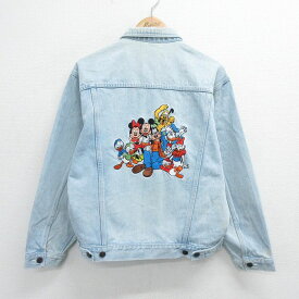 【中古】古着 長袖 ジージャン メンズ 00年代 00s ディズニー DISNEY ミッキー MICKEY MOUSE ミニー グーフィー ドナルドダック 刺繍 薄紺 ネイビー デニム 【spe】 Mサイズ 中古 アウター Gジャンジャケット | 春夏 春物 春服 秋冬 秋物 秋服 カジュアル メンズファッ