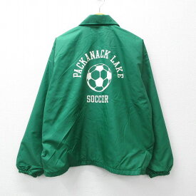 【中古】古着 長袖 ナイロン コーチジャケット メンズ 90年代 90s サッカー パッカナックレイク USA製 アメリカ製 緑 グリーン XLサイズ 中古 アウター ウインドブレーカー | 春夏 春物 春服 秋冬 秋物 秋服 カジュアル メンズファッション ファッション おしゃれ カジ