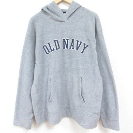 【中古】古着 オールドネイビー OLD NAVY 長袖 フリース トップスパーカー メンズ 00年代 00s ビッグロゴ ポリエステル 薄グレー XLサイズ 中古 スエット トレーナー | 春夏 春物 春服 秋冬 秋物 秋服 メンズファッション カジュアル おしゃれ ファッション