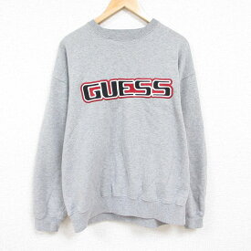 【中古】古着 ゲス GUESS 長袖スウェット メンズ ビッグロゴ 刺繍 大きいサイズ 2L LL ビッグシルエット ゆったり ビッグサイズ オーバーサイズ クルーネック 丸首 グレー 霜降り XLサイズ 中古 スエット トレーナー トップス | 春夏 春物 春服 秋冬 秋物 秋服 メンズ