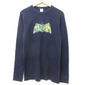 【中古】古着 長袖 ビンテージ ヴィンテージ サーマルTシャツ メンズ 00年代 00s DCコミックス バットマン BATMAN クルーネック 丸首 紺 ネイビー Lサイズ 中古 | 春夏 春物 春服 秋冬 秋物 秋服 メンズファッション ロンT カットソー ロンティー ロングT ロングTシャ