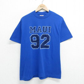 【中古】古着 半袖 ビンテージ ヴィンテージTシャツ メンズ 90年代 90s マウイ 92 クルーネック 丸首 USA製 アメリカ製 青 ブルー Lサイズ 中古 | 春夏 夏物 夏服 ヴィンテージTシャツ メンズファッション カットソー ティーシャツ ティシャツ メンズTシャツ 半袖Tシャ