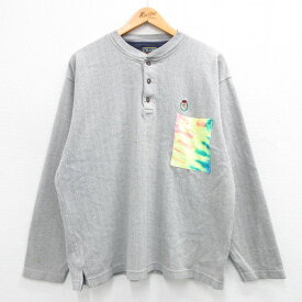 【中古】古着 ラルフローレン Ralph Lauren チャップス 長袖 ブランドTシャツ メンズ 80年代 80s ワンポイントロゴ 胸ポケット付き コットン ヘンリーネック グレー XLサイズ 中古 | 春夏 春物 春服 秋冬 秋物 秋服 メンズファッション ロンT カットソー ロンティー ロ