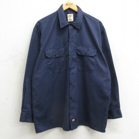 【中古】古着 ディッキーズ Dickies 長袖 ワークシャツ メンズ 紺 ネイビー XLサイズ 中古 トップス | 春夏 春物 春服 秋冬 秋物 秋服 カジュアルシャツ メンズファッション 長袖シャツ おしゃれ カジュアル