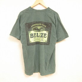 【中古】古着 半袖Tシャツ メンズ ベリーズ 大きいサイズ 2L LL ビッグシルエット ゆったり ビッグサイズ オーバーサイズ コットン クルーネック 丸首 緑 グリーン XLサイズ 中古 中古メンズ半袖プリントキャラクター