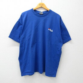 【中古】古着 フィラ FILA 半袖 ビンテージ ヴィンテージTシャツ メンズ 90年代 90s ワンポイントロゴ 大きいサイズ 2L LL ビッグシルエット ゆったり ビッグサイズ オーバーサイズ コットン クルーネック 丸首 USA製 アメリカ製 青 ブルー XLサイズ 中古 | 春夏 夏物