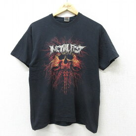 【中古】古着 フルーツオブザルーム 半袖 ロックTシャツ バンドTシャツ メンズ METAL FEST モービッドエンジェル コットン クルーネック 丸首 黒 ブラック Lサイズ 中古 | 春夏 夏物 夏服 メンズファッション カットソー ティーシャツ ティシャツ メンズTシャツ 半袖T