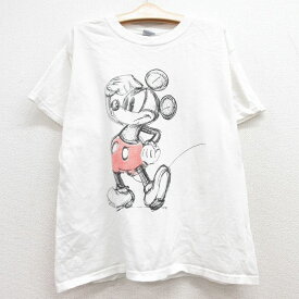 【中古】古着 半袖Tシャツ キッズ ボーイズ 子供服 ディズニー DISNEY ミッキー MICKEY MOUSE コットン クルーネック 丸首 白 ホワイト | 春夏 春物 春服 秋冬 秋物 秋服 女の子 子ども服 こども服 カジュアル ファッション おしゃれ かわいい