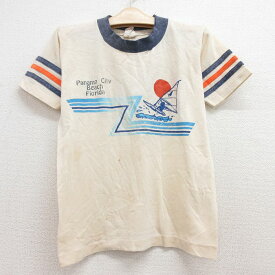 【中古】古着 半袖 ビンテージ ヴィンテージTシャツ キッズ ボーイズ 子供服 80年代 80s パナマシティ ビーチ ウィンドサーフィン クルーネック 丸首 ベージュ カーキ | 春夏 春物 春服 秋冬 秋物 秋服 女の子 子ども服 こども服 カジュアル ファッション おしゃれ か