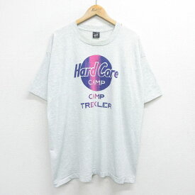 【中古】古着 フルーツオブザルーム 半袖 ビンテージ ヴィンテージTシャツ メンズ 90年代 90s ハードコア キャンプ 大きいサイズ 2L LL ビッグシルエット ゆったり ビッグサイズ オーバーサイズ クルーネック 丸首 USA製 アメリカ製 グレー 霜降り XLサイズ 中古 | 春