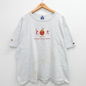 【中古】古着 チャンピオン Champion 半袖 ビンテージ ヴィンテージTシャツ メンズ 90年代 90s アトランタオリンピック 刺繍 大きいサイズ 2L LL ビッグシルエット ゆったり ビッグサイズ オーバーサイズ クルーネック 丸首 薄グレー 霜降り XLサイズ 中古 | 春夏 夏物