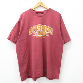 【中古】古着 半袖 ビンテージ ヴィンテージTシャツ メンズ 00年代 00s PIPEFITTERS オハイオ 大きいサイズ 2L LL ビッグシルエット ゆったり ビッグサイズ オーバーサイズ コットン クルーネック 丸首 USA製 アメリカ製 エンジ XLサイズ 中古 | 春夏 夏物 夏服 ヴィン