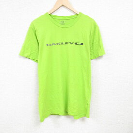 【中古】古着 オークリー OAKLEY 半袖Tシャツ メンズ ビッグロゴ クルーネック 丸首 薄緑 グリーン Lサイズ 中古 中古メンズ半袖プリントキャラクター