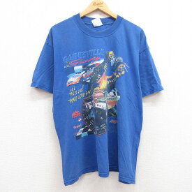 【中古】古着 半袖 ビンテージ ヴィンテージTシャツ メンズ 00年代 00s レーシングカー ワニ 大きいサイズ 2L LL ビッグシルエット ゆったり ビッグサイズ オーバーサイズ コットン クルーネック 丸首 青 ブルー XLサイズ 中古 | 春夏 夏物 夏服 メンズファッション カ