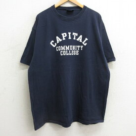 【中古】古着 ジャンスポーツ 半袖 ビンテージ ヴィンテージTシャツ メンズ 00年代 00s キャピタル コミュニティ カレッジ 大きいサイズ 2L LL ビッグシルエット ゆったり ビッグサイズ オーバーサイズ クルーネック 丸首 紺 ネイビー XLサイズ 中古 | 春夏 夏物 夏服