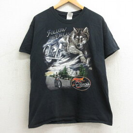 【中古】古着 半袖Tシャツ メンズ バイク オオカミ スタージス コットン クルーネック 丸首 黒 ブラック Lサイズ 中古 | 春夏 夏物 夏服 メンズファッション カットソー ティーシャツ ティシャツ メンズTシャツ 半袖Tシャツ 半袖ティーシャツ カジュアルTシャツ おしゃ