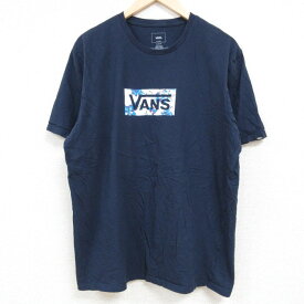 【中古】古着 バンズ VANS 半袖Tシャツ メンズ ビッグロゴ コットン クルーネック 丸首 濃紺 ネイビー XLサイズ 中古 | 春夏 夏物 夏服 メンズファッション カットソー ティーシャツ ティシャツ メンズTシャツ 半袖Tシャツ 半袖ティーシャツ カジュアルTシャツ おしゃ