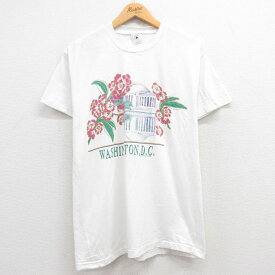 【中古】古着 半袖 ビンテージ ヴィンテージTシャツ メンズ 90年代 90s ワシントンDC 花 コットン クルーネック 丸首 USA製 アメリカ製 白 ホワイト Lサイズ 中古 | 春夏 夏物 夏服 ヴィンテージTシャツ メンズファッション カットソー ティーシャツ ティシャツ メンズ