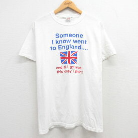 【中古】古着 フルーツオブザルーム 半袖 ビンテージ ヴィンテージTシャツ メンズ 00年代 00s ユニオンジャック イングランド コットン クルーネック 丸首 白 ホワイト Lサイズ 中古 | 春夏 夏物 夏服 ヴィンテージTシャツ メンズファッション カットソー ティーシャツ