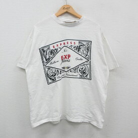 【中古】古着 エクスプレス 半袖 ビンテージ ヴィンテージTシャツ メンズ 90年代 90s EXP 大きいサイズ 2L LL ビッグシルエット ゆったり ビッグサイズ オーバーサイズ コットン クルーネック 丸首 USA製 アメリカ製 白 ホワイト XLサイズ 中古 | 春夏 夏物 夏服 ヴィ