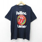 【中古】古着 半袖 ロックTシャツ バンドTシャツ メンズ ローリングストーンズ The Rolling Stones 大きいサイズ 2L LL ビッグシルエット ゆったり ビッグサイズ オーバーサイズ コットン クルーネック 丸首 黒 ブラック XLサイズ 中古 | 春夏 夏物 夏服 メンズファッ