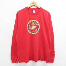 【中古】古着 長袖 ビンテージ ヴィンテージTシャツ メンズ 00年代 00s ミリタリー USMC コットン クルーネック 丸首 赤 レッド XLサイズ 中古 | 春夏 春物 春服 秋冬 秋物 秋服 メンズファッション ロンT カットソー ロンティー ロングT ロングTシャツ ロングティーシ