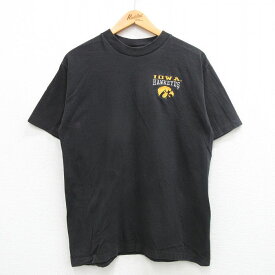 【中古】古着 半袖 ビンテージ ヴィンテージTシャツ メンズ 90年代 90s アイオワホークアイズ コットン クルーネック 丸首 USA製 アメリカ製 黒 ブラック Lサイズ 中古 | 春夏 夏物 夏服 ヴィンテージTシャツ メンズファッション カットソー ティーシャツ ティシャツ