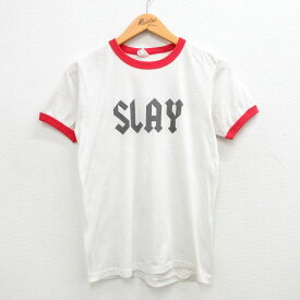 【中古】古着 半袖 ビンテージ ヴィンテージTシャツ メンズ 90年代 90s SLAY クルーネック 丸首 カナダ製 白他 ホワイト リンガー Sサイズ 小さいサイズ 中古 | 春夏 夏物 夏服 ヴィンテージTシャツ メンズファッション カットソー ティーシャツ ティシャツ メンズTシ