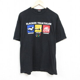 【中古】古着 半袖Tシャツ メンズ トライアスロン 大きいサイズ 2L LL ビッグシルエット ゆったり ビッグサイズ オーバーサイズ コットン クルーネック 丸首 黒 ブラック XLサイズ 中古 中古メンズ半袖プリントキャラクター