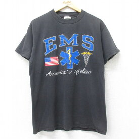 【中古】古着 TULTEX 半袖 ビンテージ ヴィンテージTシャツ メンズ 90年代 90s EMS コットン クルーネック 丸首 黒 ブラック Lサイズ 中古 | 春夏 夏物 夏服 ヴィンテージTシャツ メンズファッション カットソー ティーシャツ ティシャツ メンズTシャツ 半袖Tシャツ 半