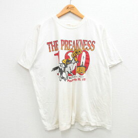 【中古】古着 スクリーンスターズ 半袖 ビンテージ ヴィンテージTシャツ メンズ 90年代 90s 競馬 PREAKNESS 大きいサイズ 2L LL ビッグシルエット ゆったり ビッグサイズ オーバーサイズ クルーネック 丸首 白 ホワイト XLサイズ 中古 | 春夏 夏物 夏服 ヴィンテージT