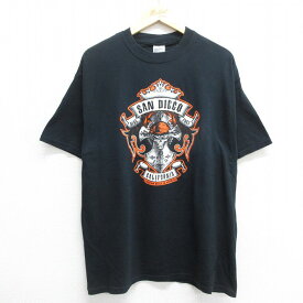 【中古】古着 半袖 ビンテージ ヴィンテージTシャツ メンズ 00年代 00s サンディエゴ カリフォルニア スカル コットン クルーネック 丸首 黒 ブラック Lサイズ 中古 | 春夏 夏物 夏服 ヴィンテージTシャツ メンズファッション カットソー ティーシャツ ティシャツ メン