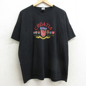 【中古】古着 フルーツオブザルーム 半袖 ビンテージ ヴィンテージTシャツ メンズ 00年代 00s クロアチア 大きいサイズ 2L LL ビッグシルエット ゆったり ビッグサイズ オーバーサイズ コットン クルーネック 丸首 黒 ブラック XLサイズ 中古 | 春夏 夏物 夏服 ヴィン