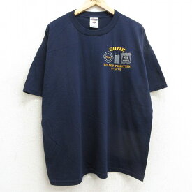 【中古】古着 ジャージーズ 半袖 ビンテージ ヴィンテージTシャツ メンズ 00年代 00s FDNY NYPD 刺繍 大きいサイズ 2L LL ビッグシルエット ゆったり ビッグサイズ オーバーサイズ クルーネック 丸首 紺 ネイビー XLサイズ 中古 | 春夏 夏物 夏服 ヴィンテージTシャツ