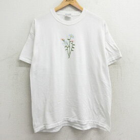 【中古】古着 ヘインズ Hanes 半袖 ビンテージ ヴィンテージTシャツ レディース 00年代 00s 花 刺繍 クルーネック 丸首 白 ホワイト 中古 | 春夏 春物 春服 秋冬 秋物 秋服 カットソー レディースファッション ロンT ロング丈 おしゃれ かわいい ロンティー ロングT ロ