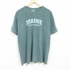 【中古】古着 半袖Tシャツ メンズ メイン 大きいサイズ 2L LL ビッグシルエット ゆったり ビッグサイズ オーバーサイズ コットン クルーネック 丸首 緑 グリーン XLサイズ 中古 中古メンズ半袖プリントキャラクター