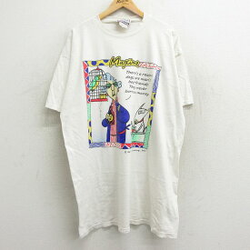 【中古】古着 半袖 ビンテージ ヴィンテージTシャツワンピース レディース 90年代 90s 女性 犬 大きいサイズ 2L LL ビッグシルエット ゆったり ビッグサイズ オーバーサイズ ロング丈 コットン クルーネック 丸首 白 ホワイト 中古 | 春夏 春物 春服 秋冬 秋物 秋服 カ