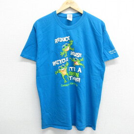 【中古】古着 半袖 ビンテージ ヴィンテージTシャツ メンズ 00年代 00s カエル REDUCE ニューヨーク コットン クルーネック 丸首 水色 Lサイズ 中古 | 春夏 夏物 夏服 ヴィンテージTシャツ メンズファッション カットソー ティーシャツ ティシャツ メンズTシャツ 半袖T