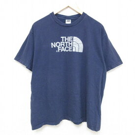 【中古】古着 ノースフェイス THE NORTH FACE 半袖Tシャツ メンズ ビッグロゴ コットン クルーネック 丸首 紺 ネイビー XLサイズ 中古 | 春夏 夏物 夏服 メンズファッション カットソー ティーシャツ ティシャツ メンズTシャツ 半袖Tシャツ 半袖ティーシャツ カジュア