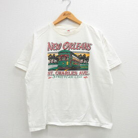 【中古】古着 フルーツオブザルーム 半袖 ビンテージ ヴィンテージTシャツ メンズ 00年代 00s ニューオリンズ 路面電車 大きいサイズ 2L LL ビッグシルエット ゆったり ビッグサイズ オーバーサイズ コットン クルーネック 丸首 白 ホワイト XLサイズ 中古 | 春夏 夏物