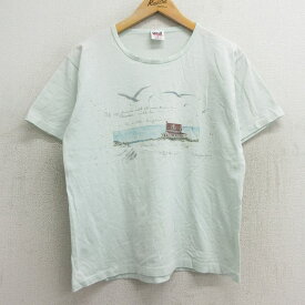 【中古】古着 半袖 ビンテージ ヴィンテージTシャツ レディース 90年代 90s 家 鳥 メッセージ コットン クルーネック 丸首 USA製 アメリカ製 薄緑 グリーン 中古 | 春夏 春物 春服 秋冬 秋物 秋服 カットソー レディースファッション ロンT ロング丈 おしゃれ かわいい