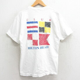 【中古】古着 フルーツオブザルーム 半袖 ビンテージ ヴィンテージTシャツ メンズ 80年代 80s CLUB HILTON HEAD コットン クルーネック 丸首 USA製 アメリカ製 白 ホワイト Lサイズ 中古 | 春夏 夏物 夏服 ヴィンテージTシャツ メンズファッション カットソー ティーシ