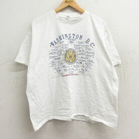 【中古】古着 半袖 ビンテージ ヴィンテージTシャツ メンズ 90年代 90s ワシントンDC 大きいサイズ 2L LL ビッグシルエット ゆったり ビッグサイズ オーバーサイズ コットン クルーネック 丸首 白 ホワイト XLサイズ 中古 | 春夏 夏物 夏服 ヴィンテージTシャツ メンズ