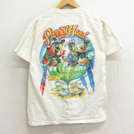 【中古】古着 半袖 ビンテージ ヴィンテージTシャツ メンズ 90年代 90s 鳥 酒 Parrot Head 大きいサイズ 2L LL ビッグシルエット ゆったり ビッグサイズ オーバーサイズ コットン クルーネック 丸首 USA製 アメリカ製 白 ホワイト Lサイズ 中古 | 春夏 夏物 夏服 ヴィ