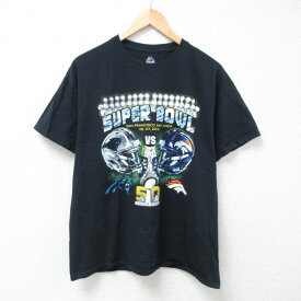 【中古】古着 マジェスティック 半袖Tシャツ メンズ NFL デンバーブロンコス カロライナパンサーズ コットン クルーネック 丸首 黒 ブラック アメフト スーパーボウル XLサイズ 中古 中古メンズ半袖プリントキャラクター