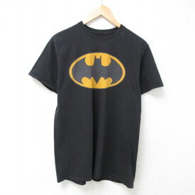 【中古】古着 半袖Tシャツ メンズ DCコミックス バットマン BATMAN リフレクター コットン クルーネック 丸首 黒 ブラック Lサイズ 中古 中古メンズ半袖プリントキャラクター