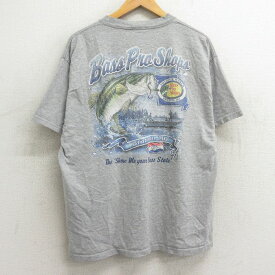 【中古】古着 半袖 ビンテージ ヴィンテージTシャツ メンズ 00年代 00s ブラックバス 魚 釣り クルーネック 丸首 グレー 霜降り XLサイズ 中古 | 春夏 夏物 夏服 ヴィンテージTシャツ メンズファッション カットソー ティーシャツ ティシャツ メンズTシャツ 半袖Tシャ