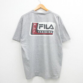 【中古】古着 フィラ FILA 半袖 ビンテージ ヴィンテージTシャツ メンズ 00年代 00s ビッグロゴ 大きいサイズ 2L LL ビッグシルエット ゆったり ビッグサイズ オーバーサイズ クルーネック 丸首 グレー 霜降り XLサイズ 中古 | 春夏 夏物 夏服 ヴィンテージTシャツ メ