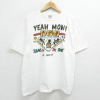 【中古】古着 半袖 ビンテージ ヴィンテージTシャツ メンズ 90年代 90s セントルシア YEAH MON 大きいサイズ 2L LL ビッグシルエット ゆったり ビッグサイズ オーバーサイズ コットン クルーネック 丸首 白 ホワイト XLサイズ 中古 | 春夏 夏物 夏服 ヴィンテージTシャ