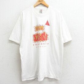 【中古】古着 フルーツオブザルーム 半袖 ビンテージ ヴィンテージTシャツ メンズ 90年代 90s Delta chi 大きいサイズ 2L LL ビッグシルエット ゆったり ビッグサイズ オーバーサイズ コットン クルーネック 丸首 USA製 アメリカ製 白 ホワイト XLサイズ 中古 | 春夏